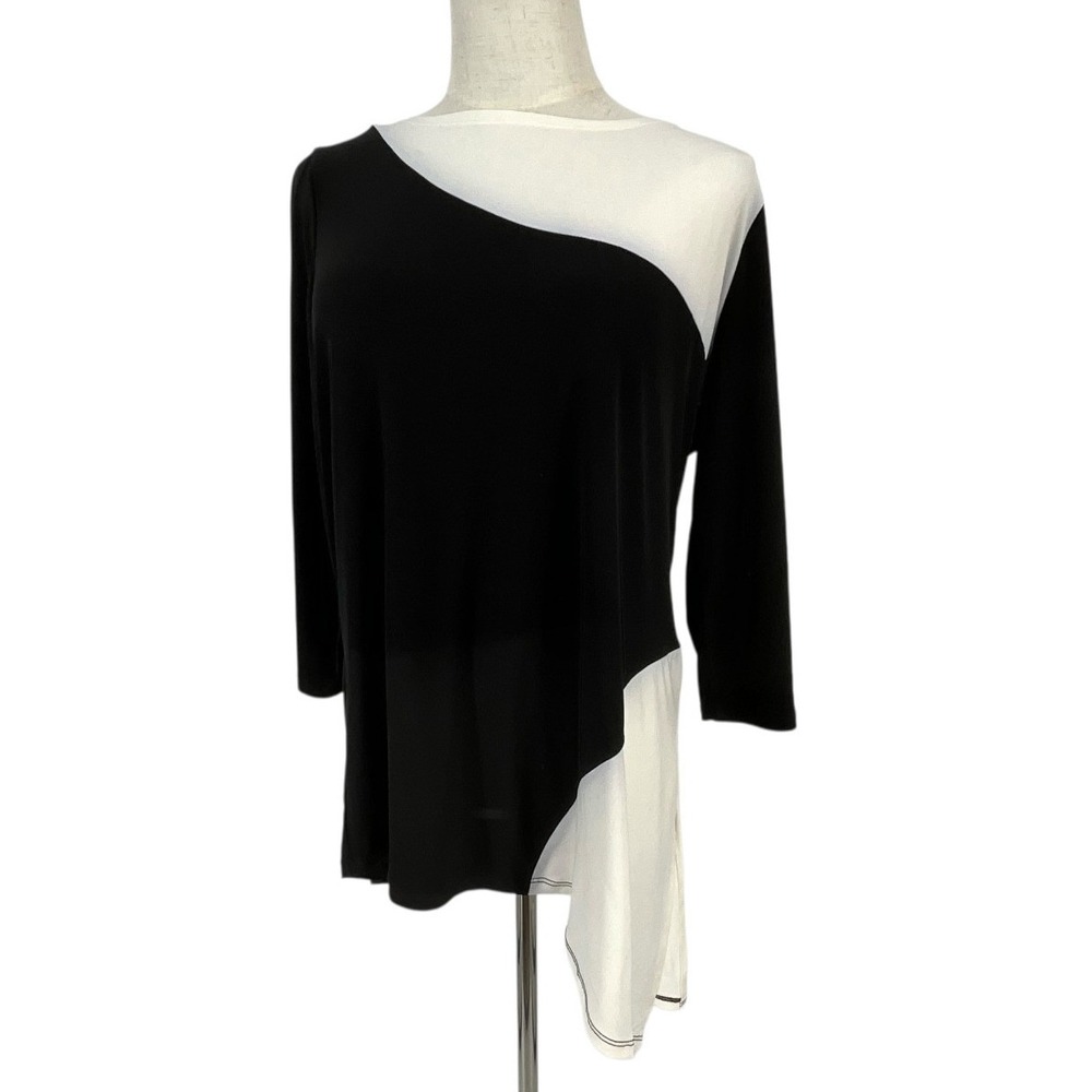 Easywear Studios Black & White Colorblock‎ Tunic Top Asymmetric Long Sleeve Sz 1